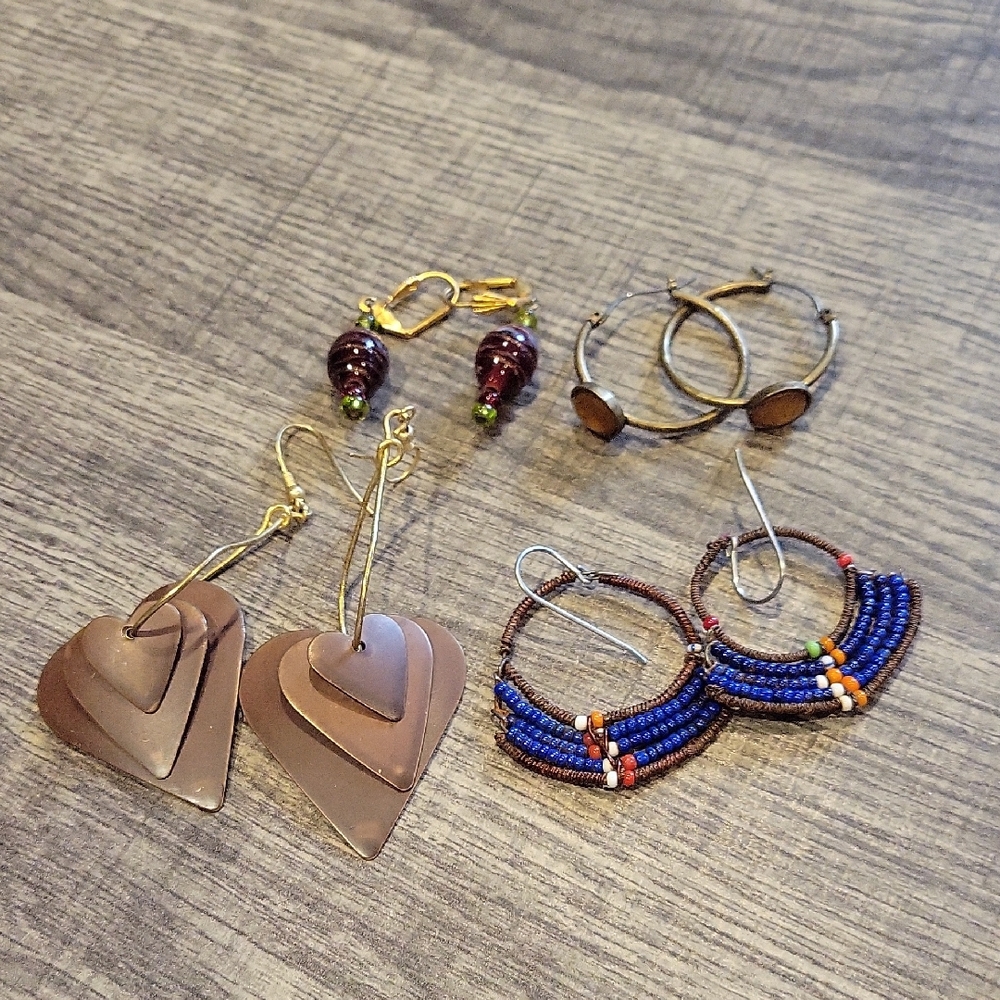 Beautiful Boho Handmade Earrings Set Of 4 Pairs,EUC
